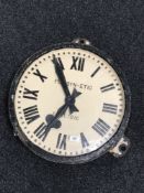 A cast iron cased station clock signed Pulsynetic Electric CONDITION REPORT: 50cm