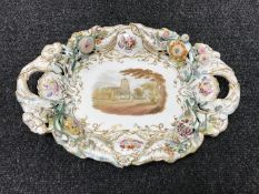 A 19th century painted and gilt porcelain twin handled platter,