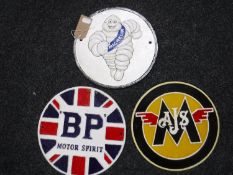 Three cast iron advertising plaques - BP Motor Sport,