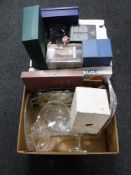 Two boxes of boxed and unboxed glass ware,