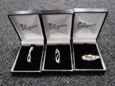Three boxed sterling silver Rennie Mackintosh Collection brooches