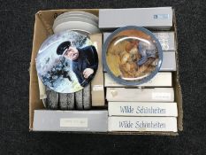 Three boxes of Bradford Exchange and German collector's plates and a further box of assorted Royal