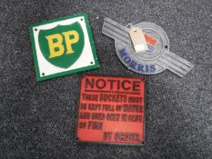 Three cast iron advertising plaques - BP,