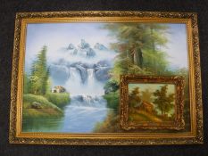 Two gilt framed oils on boards - rural landscapes