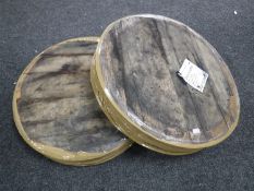 Eight oak whisky barrel lids
