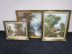 Three gilt framed 20th century oils,