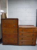 An oak five drawer chest and oak four drawer chest (odd)
