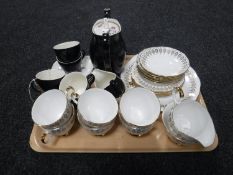 A tray of a fifteen piece Johnson Brothers tea service and a further twenty one piece Queen Anne