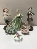 A Royal Doulton figure, Fair Lady HN 2193, together with two Dresden figures of ladies,