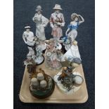 A tray of assorted figures - Border Fine Arts owls, Royal Doulton figure Heather HN 2958,