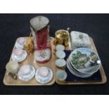 Two trays of Foley tea cups and saucers, collector's plates including Royal Doulton and Coalport,