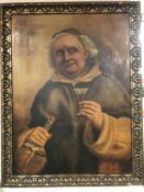 A gilt framed oil on canvas of a friar drinking a glass of sherry,