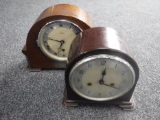 An oak cased Elliott presentation mantel clock together with a Bakelite cased Enfield mantel clock