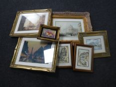 Three gilt framed prints depicting Victorian Newcastle together with a gilt framed print of the