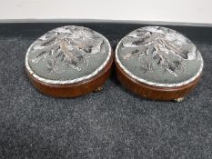 A pair of Victorian mahogany circular beaded footstools