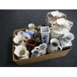 A box of assorted 20th century and later jugs and vases including oriental, Ringtons, Maling,