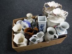A box of assorted 20th century and later jugs and vases including oriental, Ringtons, Maling,