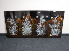 A set of four black lacquered Oriental panels