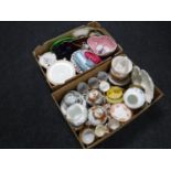 Two boxes of oriental tea china, Aynsley vases, assorted antique dinner ware,