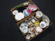 Two boxes of oriental tea china, Aynsley vases, assorted antique dinner ware,