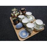 A tray of twenty five pieces of Colclough bone china, three pieces of Wedgwood jasper ware,