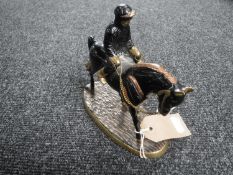 A hand painted brass figure - horse with jockey
