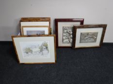 A box of two Capilanelle wall plaques (one stamped 925) and eight other framed pictures