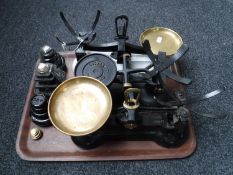 Three sets of vintage kitchen scales with weights