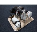 A tray of Beswick shire horse (grey, front foot raised), a Melba Ware panda and shire horse,