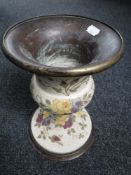 An antique pottery and glass lamp base