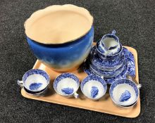 Twenty-one pieces of Copeland Spode Italian blue and white tea china together with a pottery