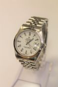 A lady's stainless steel Rolex Datejust automatic calendar wristwatch,