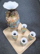 A tray of five 20th century Japanese vases