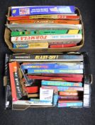 Two boxes of vintage board games including Formula One, Blind date,