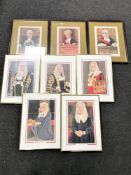 Eight framed Sallon prints of judges