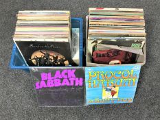 Two boxes of LP records, mainly pop and rock, Black Sabbath,