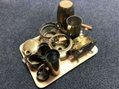 A tray of continental brass ware