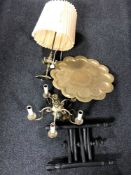 A brass five branch chandelier,