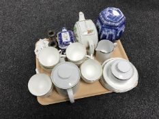 A tray of Newcastle Upon Tyne china tea service, Thomas teapots, Ringtons teapot,