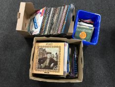 Three boxes of various LP records and a crate of 45 singles - Elvis etc
