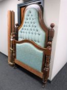 A Victorian mahogany 4' bed frame in green button fabric
