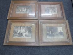 Four Edwardian oak framed monochrome prints