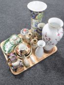A tray of a pair of small, Japanese Satsuma earthenware vases, Noritake porcelain,
