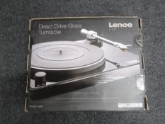 A boxed Lenco L-175 direct drive glass turntable