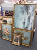 A gilt framed oil of a winter landscape,