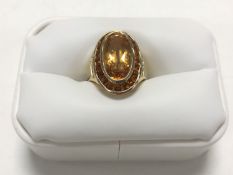 A 14ct gold citrine cluster ring, size R.