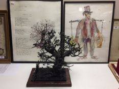 Kenneth Rowden : A metal sculpture depicting an oak tree, height 39 cm, mounted on plinth,