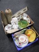 A box and a crate of 20th century commemorative china, flower posies,