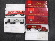 Two boxed Matchbox trucks and trailers together with four further Dinky models of Yesteryear trucks