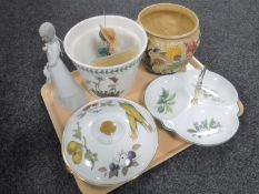 A tray of Royal Worcester Evesham lidded bowl, Portmeirion Botanic Garden pot,